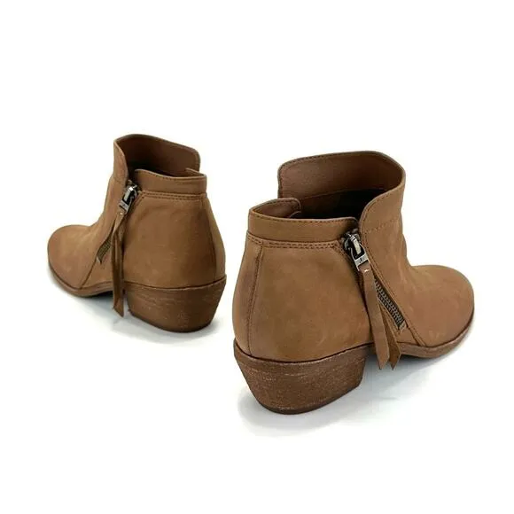 SAM EDELMAN “PACKER” TAN BUTTERY LEATHER STOCKED BLOCK HEEL ANKLE BOOTS/BOOTIES