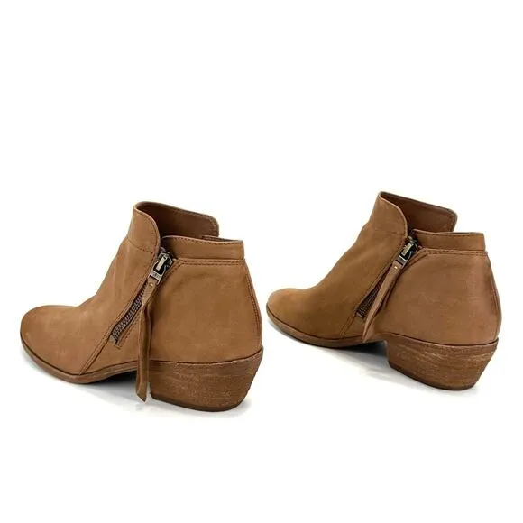SAM EDELMAN “PACKER” TAN BUTTERY LEATHER STOCKED BLOCK HEEL ANKLE BOOTS/BOOTIES