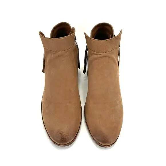 SAM EDELMAN “PACKER” TAN BUTTERY LEATHER STOCKED BLOCK HEEL ANKLE BOOTS/BOOTIES