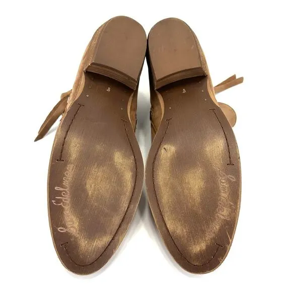 SAM EDELMAN “PACKER” TAN BUTTERY LEATHER STOCKED BLOCK HEEL ANKLE BOOTS/BOOTIES
