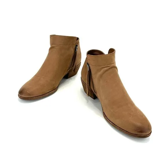 SAM EDELMAN “PACKER” TAN BUTTERY LEATHER STOCKED BLOCK HEEL ANKLE BOOTS/BOOTIES