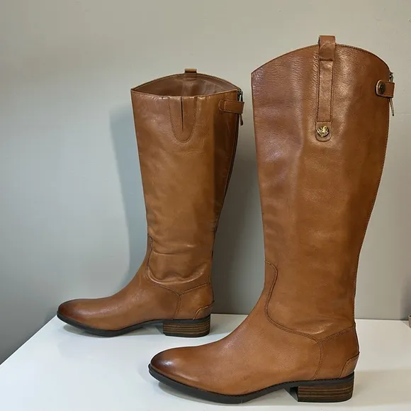 Sam Edelman Penny Leather Knee High Riding Boots Whiskey Brown Size 11