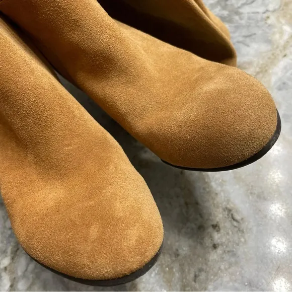 SAM EDELMAN Silas Caramel Brown Suede Knee High Stacked Heel Boots