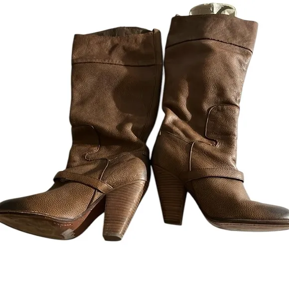 SAM EDELMAN size 8 brown/ cognac knee high brown stacked heel boots
