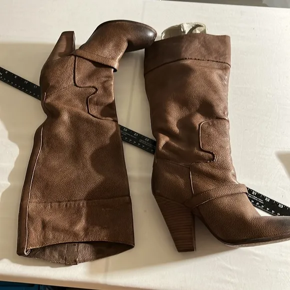 SAM EDELMAN size 8 brown/ cognac knee high brown stacked heel boots