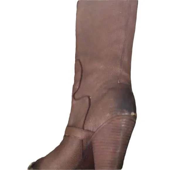 SAM EDELMAN size 8 brown/ cognac knee high brown stacked heel boots