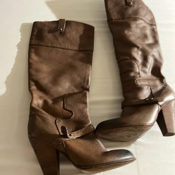 SAM EDELMAN size 8 brown/ cognac knee high brown stacked heel boots