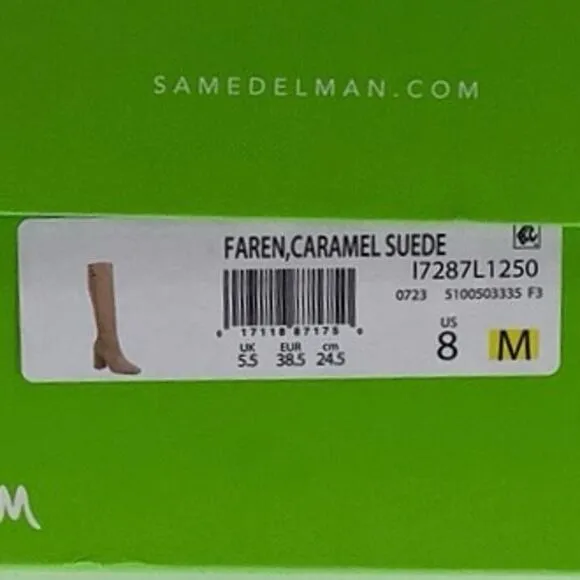 Sam Edelman Size 8 Caramel Suede Leather Faren Knee High Boots Block Heels P28-8