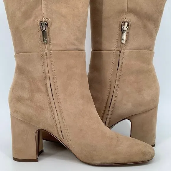 Sam Edelman Size 8 Caramel Suede Leather Faren Knee High Boots Block Heels P28-8