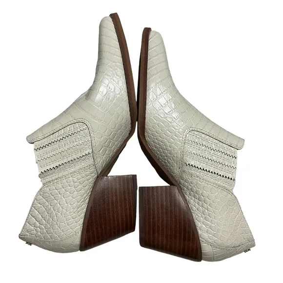 Sam Edelman Walton Croc Embossed Ankle Bootie White Size 7.5 Stacked Heel