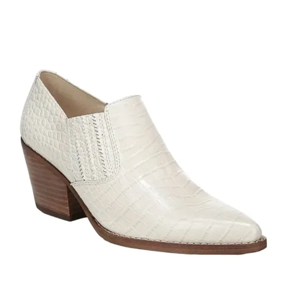 Sam Edelman Walton Croc Embossed Ankle Bootie White Size 7.5 Stacked Heel