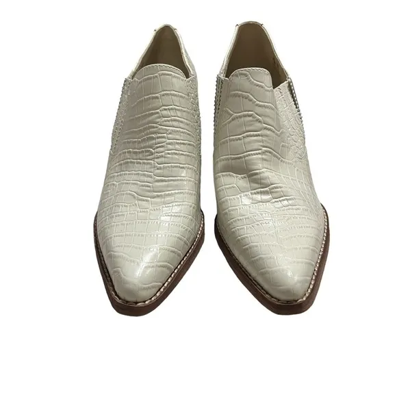 Sam Edelman Walton Croc Embossed Ankle Bootie White Size 7.5 Stacked Heel