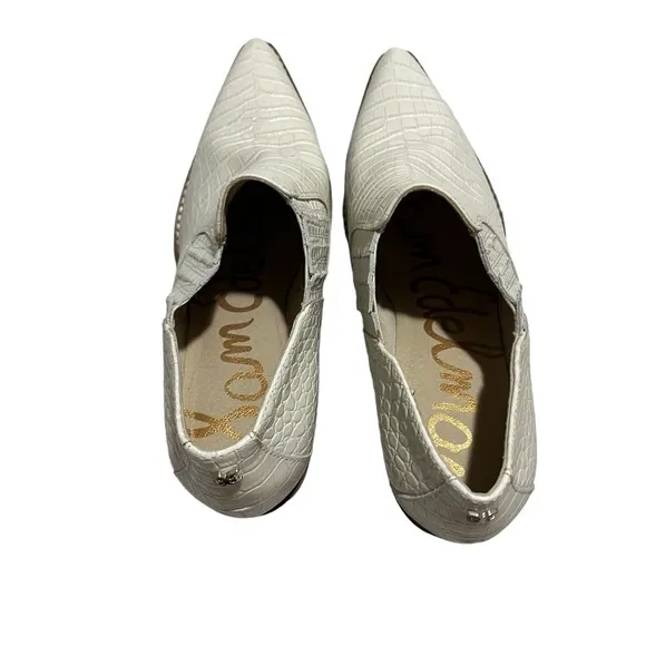 Sam Edelman Walton Croc Embossed Ankle Bootie White Size 7.5 Stacked Heel