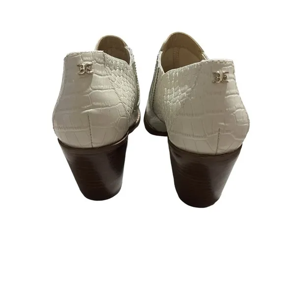 Sam Edelman Walton Croc Embossed Ankle Bootie White Size 7.5 Stacked Heel