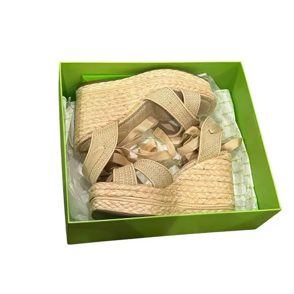 Sam Edelman Wedge Sandal Gladiator Espadrilles Natural Weave Size 8.5 NWB