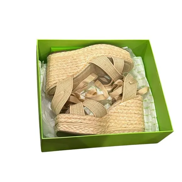 Sam Edelman Wedge Sandal Gladiator Espadrilles Natural Weave Size 8.5 NWB