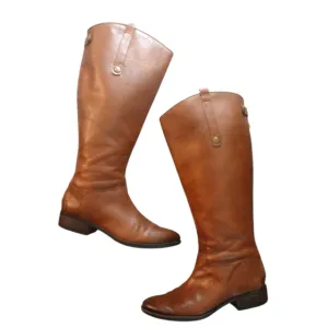 Sam Edelman Wide Calf Penny Leather Riding Boots Caramel Brown Knee High Boots