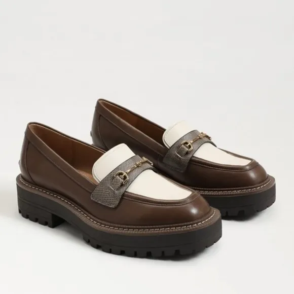 Sam Edelman | Women’s brown/cream leather two-tone Lars Loafer platform lug sole