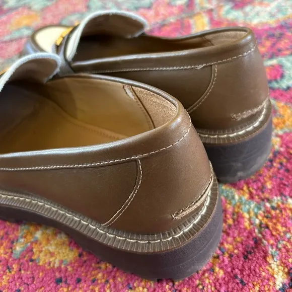 Sam Edelman | Women’s brown/cream leather two-tone Lars Loafer platform lug sole