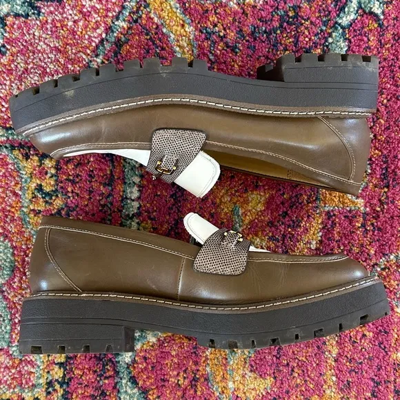 Sam Edelman | Women’s brown/cream leather two-tone Lars Loafer platform lug sole