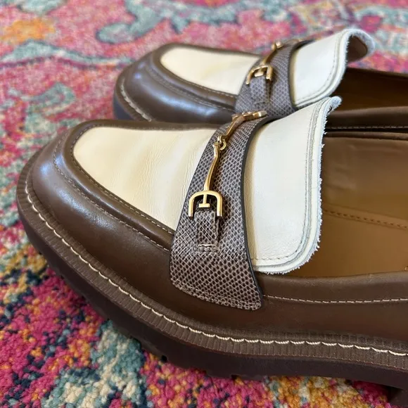 Sam Edelman | Women’s brown/cream leather two-tone Lars Loafer platform lug sole