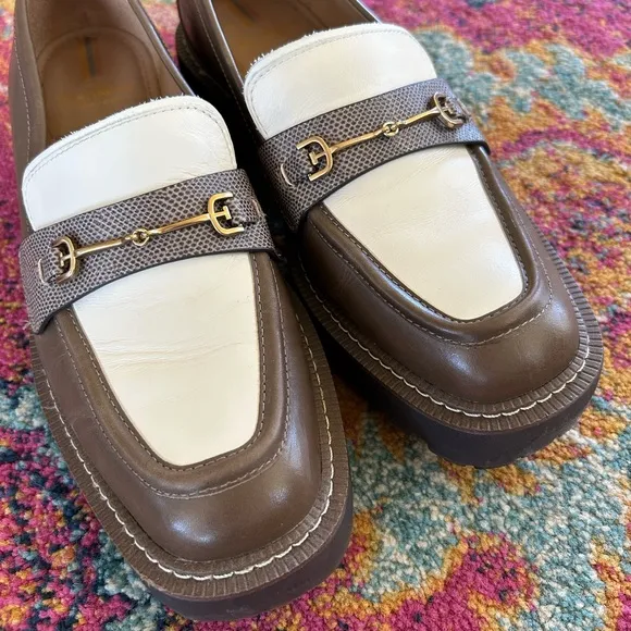 Sam Edelman | Women’s brown/cream leather two-tone Lars Loafer platform lug sole