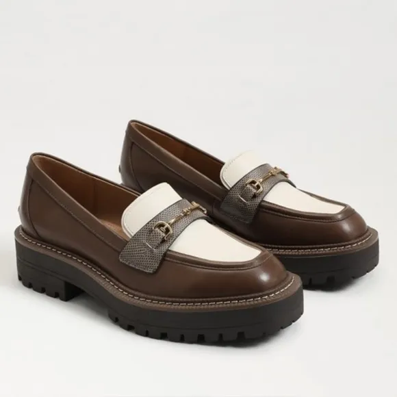 Sam Edelman | Women’s brown/cream leather two-tone Lars Loafer platform lug sole