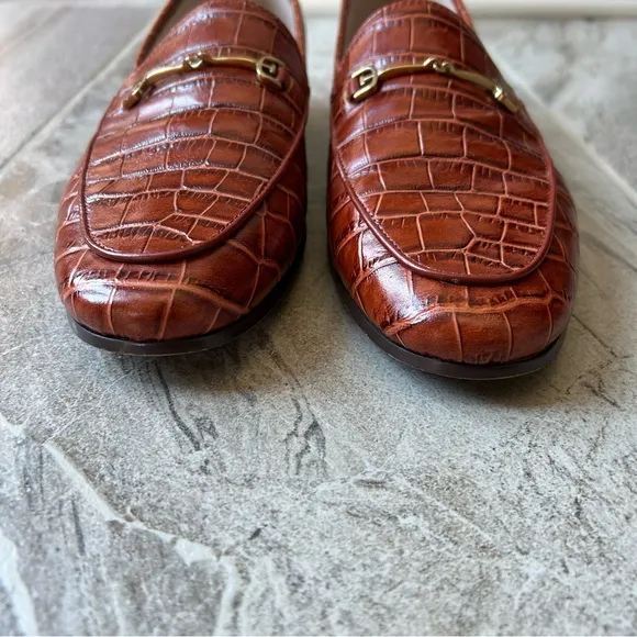 Sam Edelman Women’s Loraine Bit Buckle Brown Croc-Embossed Leather Loafer Flats