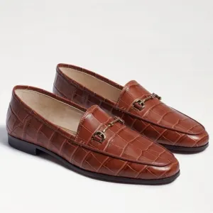Sam Edelman Women’s Loraine Bit Buckle Brown Croc-Embossed Leather Loafer Flats