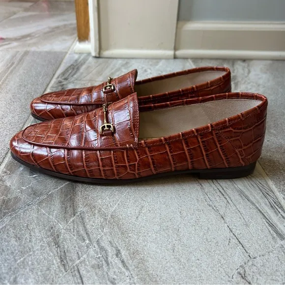 Sam Edelman Women’s Loraine Bit Buckle Brown Croc-Embossed Leather Loafer Flats