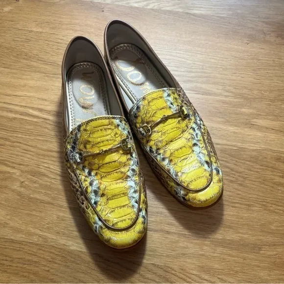 Sam Edelman Yellow Lorain Snakeskin Printed Loafers 8M Leather Man Made