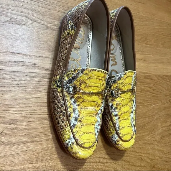 Sam Edelman Yellow Lorain Snakeskin Printed Loafers 8M Leather Man Made