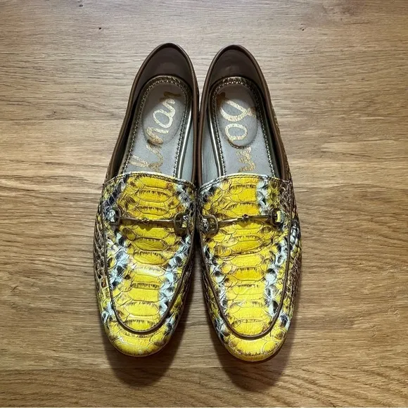 Sam Edelman Yellow Lorain Snakeskin Printed Loafers 8M Leather Man Made
