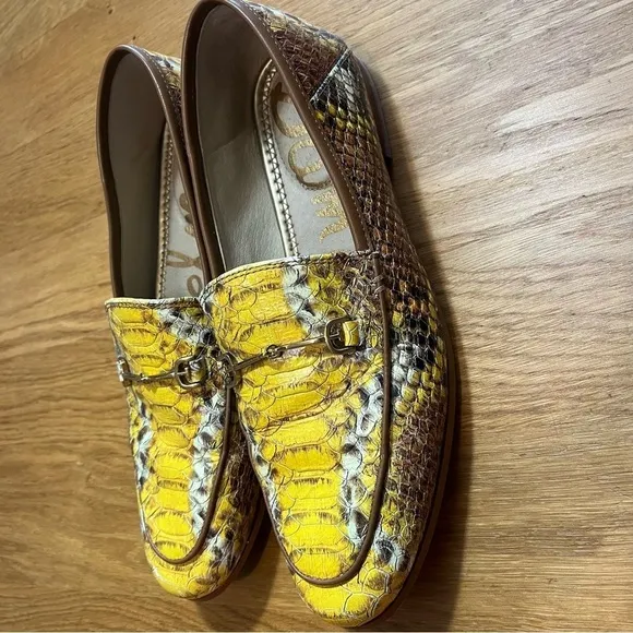 Sam Edelman Yellow Lorain Snakeskin Printed Loafers 8M Leather Man Made