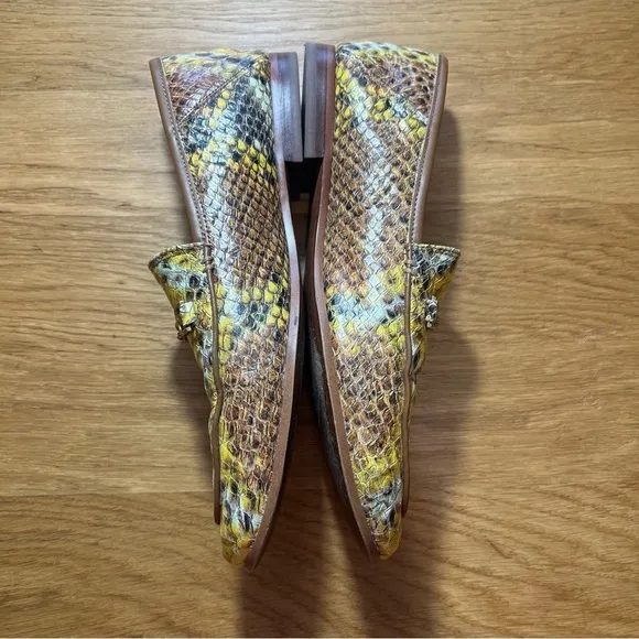 Sam Edelman Yellow Lorain Snakeskin Printed Loafers 8M Leather Man Made