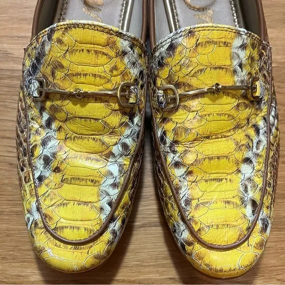 Sam Edelman Yellow Lorain Snakeskin Printed Loafers 8M Leather Man Made