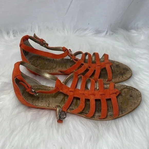 Sam Edelman Donna Orange Suede Cage Gladiator Thong Sandals Sz 9.5