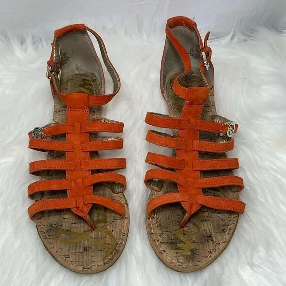 Sam Edelman Donna Orange Suede Cage Gladiator Thong Sandals Sz 9.5