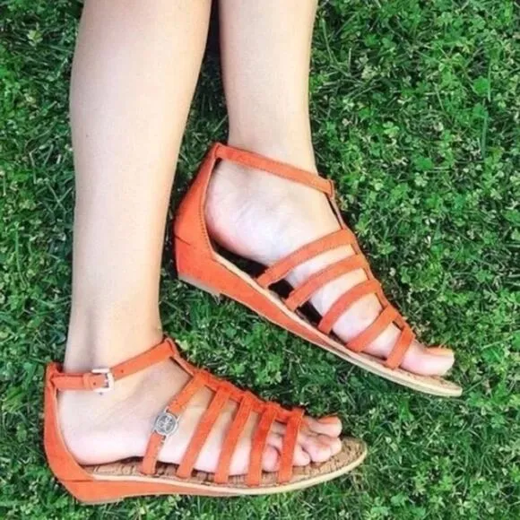 Sam Edelman Donna Orange Suede Cage Gladiator Thong Sandals Sz 9.5