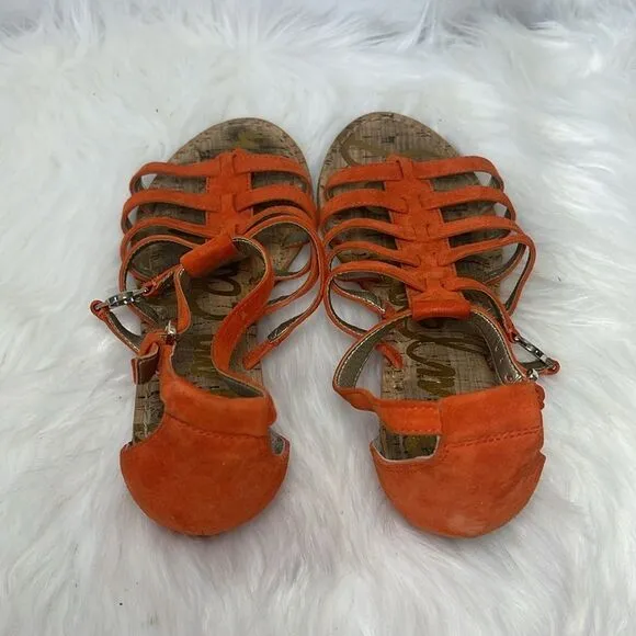 Sam Edelman Donna Orange Suede Cage Gladiator Thong Sandals Sz 9.5
