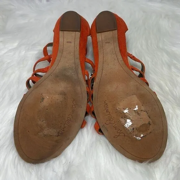 Sam Edelman Donna Orange Suede Cage Gladiator Thong Sandals Sz 9.5