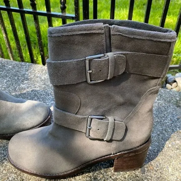 Sam Edelman Grey Suede Boots - 2 Buckle Detail - Round Toe