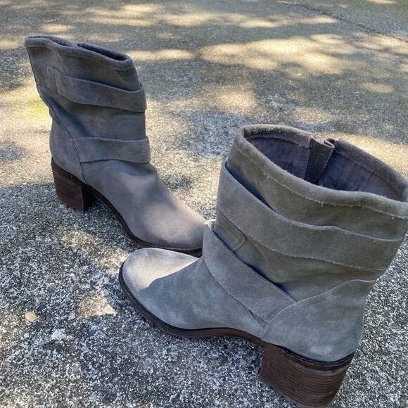 Sam Edelman Grey Suede Boots - 2 Buckle Detail - Round Toe