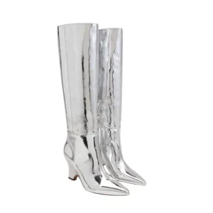 Sam Edleman Vance Silver Metallic Leather Knee High Boots NEW Size 8.5