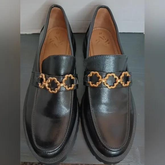 Sam Libby Chunky Platform Goth Loafers 10 Black Gold Chain Dark Academia