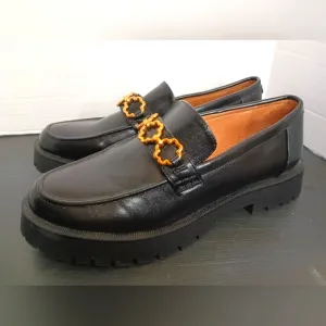 Sam Libby Chunky Platform Goth Loafers 10 Black Gold Chain Dark Academia