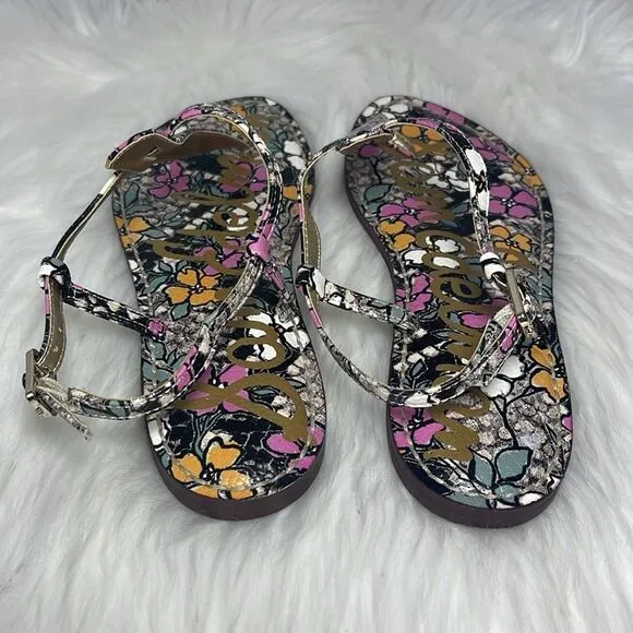 Sam Edelman NWOT Gigi Bright Retro Floral Print Snake Thong Sandals Sz 6