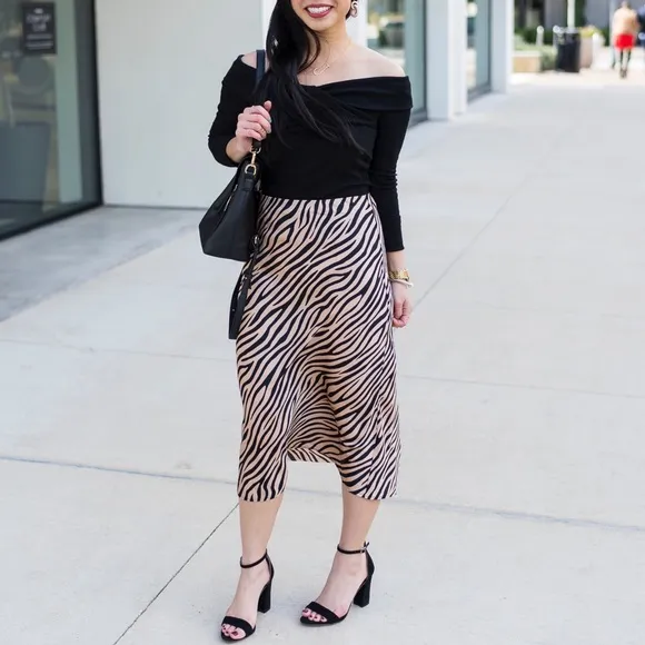 Sanctuary Bias Cut Everyday New Romantic Zebra Print Midi Skirt