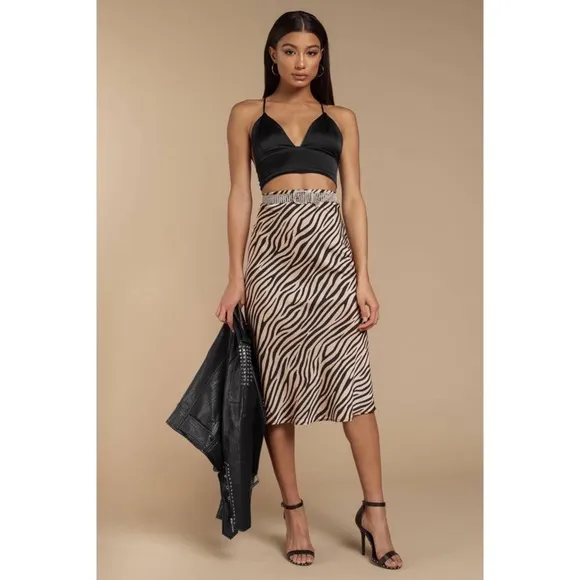 Sanctuary Bias Cut Everyday New Romantic Zebra Print Midi Skirt