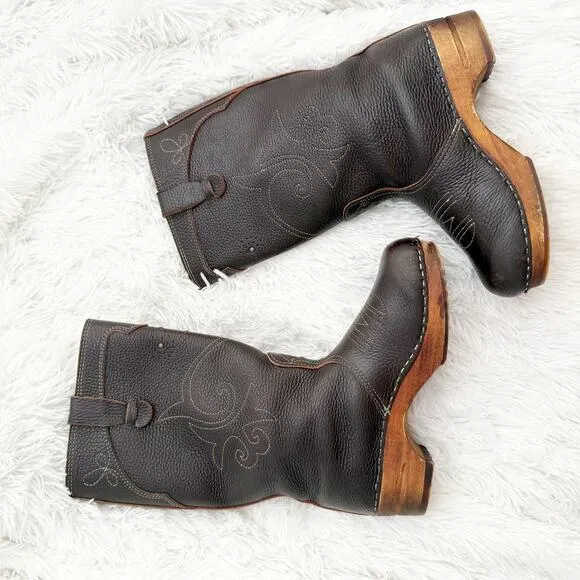 SANITA x DANSKO | Broqn Topstitch Clog Boots Calf Western Boot | Size 39 (8.5-9)